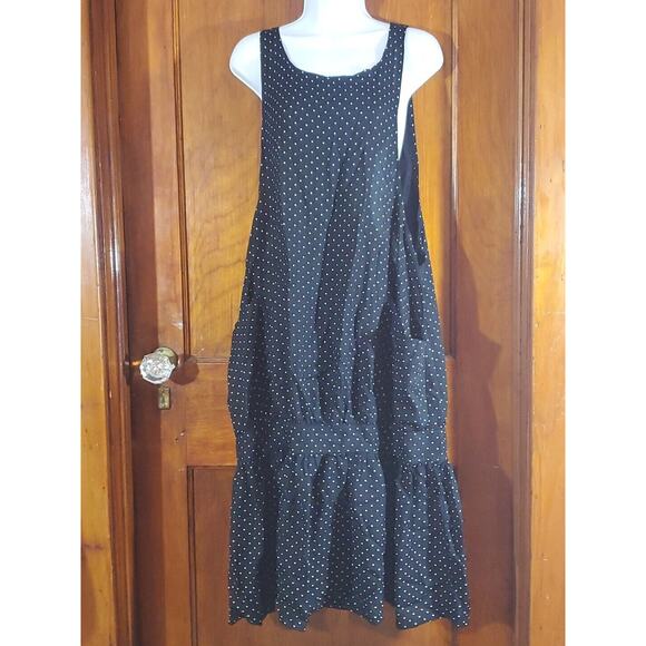 Vtg Steena Lagenlook M Black White Polka Dot Oversized Arm Opening Pockets Dress - Picture 2 of 10